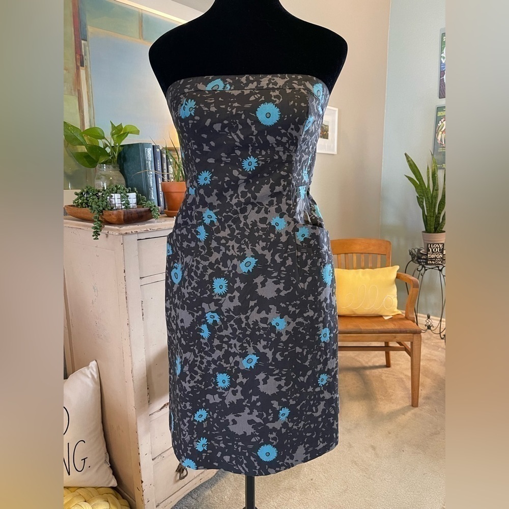 Kimchi Blue Strapless Mini Dress Brown Floral Zip Pockets Y2K Style Summer Small